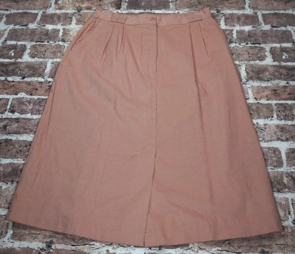 VTG RUSS Pink Corduroy Midi Skirt Pleated Womens 16 Union Made USA 80s Coquette